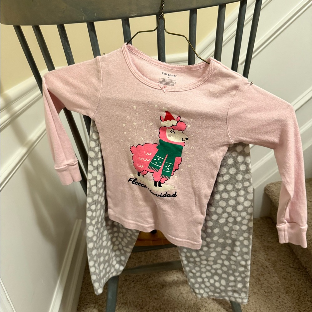 Pink Christmas Llama Kids pajama set (Fleece Navidad)